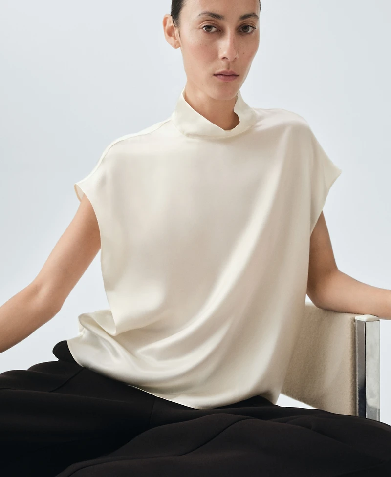Mango Women's Silk Satin Turtleneck Blouse