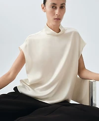 Mango Women's Silk Satin Turtleneck Blouse