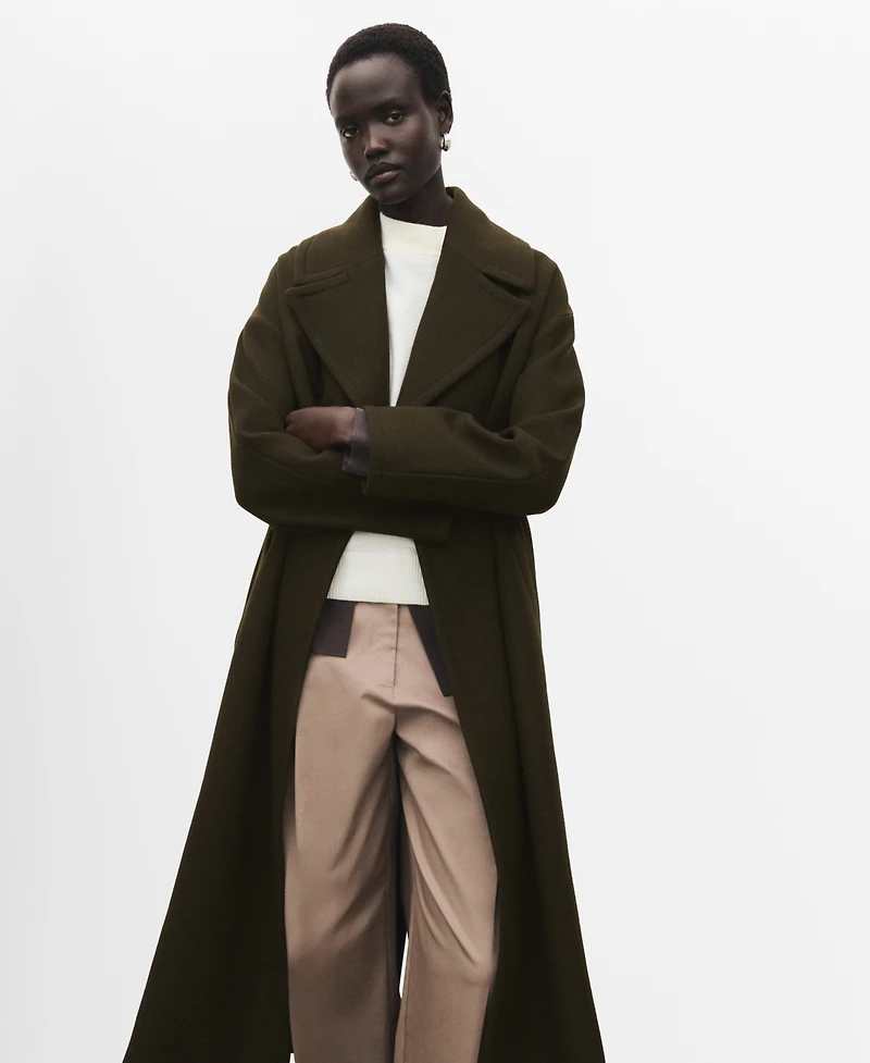 Mango Women's Belted Virgin Wool Coat