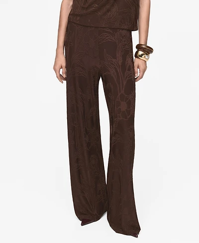 Mango Women's Jacquard Floral-Print Straight Pants