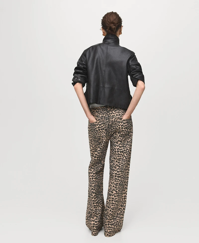 Mango Women's Leopard-Print Straight Jeans
