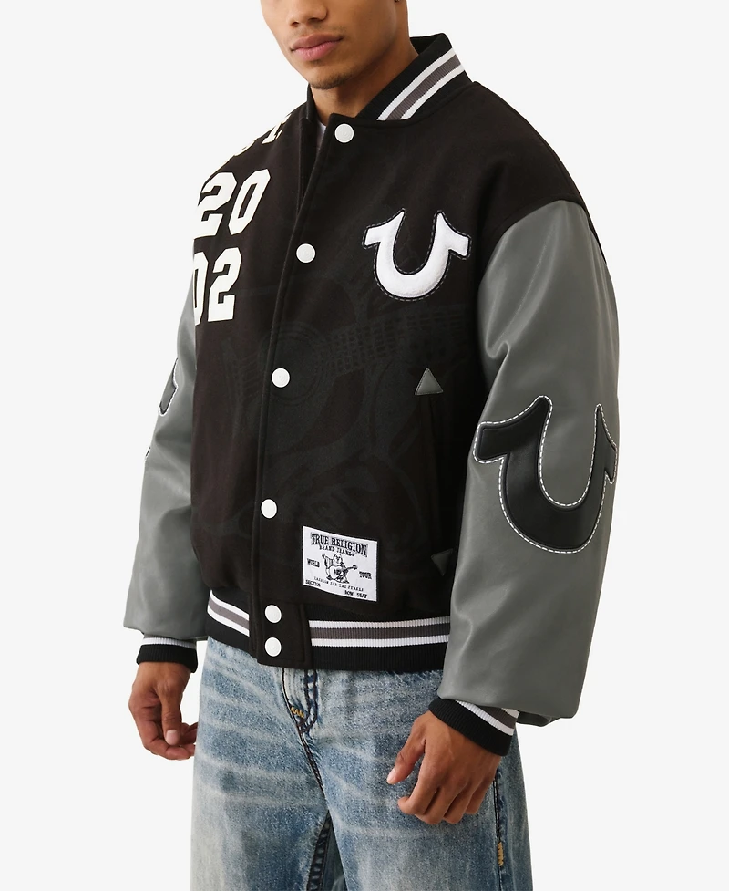 True Religion Men's Boxy Long Sleeves Varsity Jacket