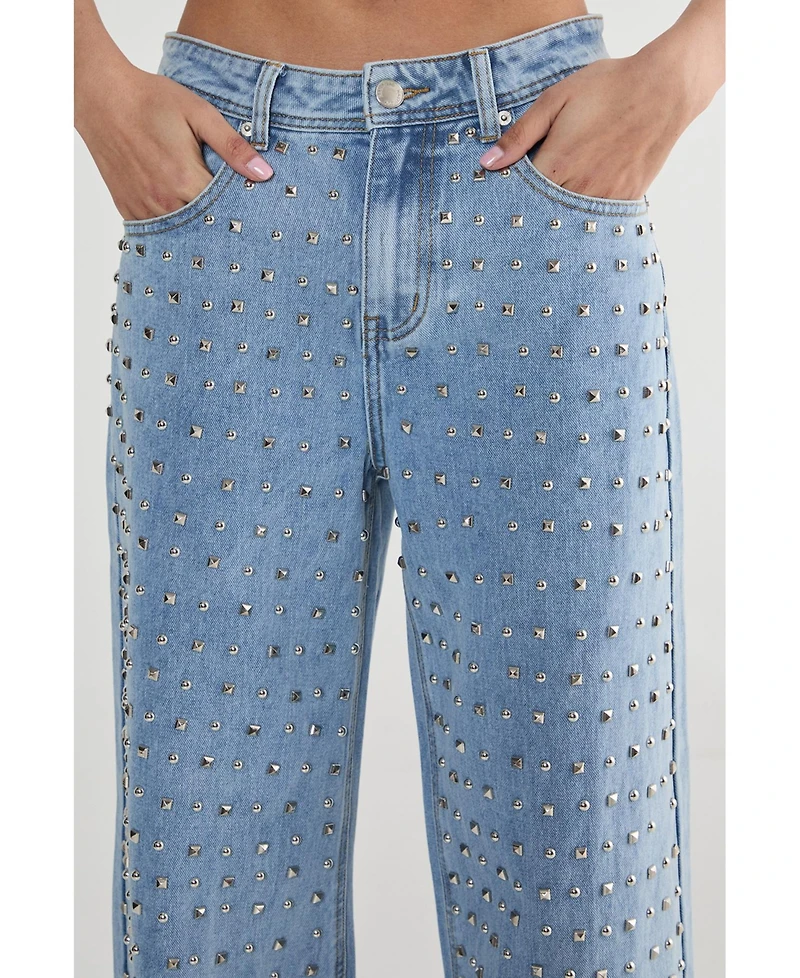 Nasty Gal Women's Studded Straight Leg Denim Jeans