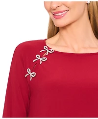 CeCe Women's Imitation Pearl Bow Long-Sleeve Knit Top