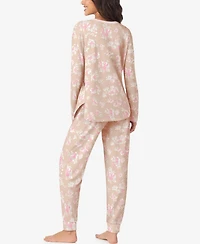 Cuddl Duds Women's Long Sleeve Crewneck Top and Jogger Pajama Set