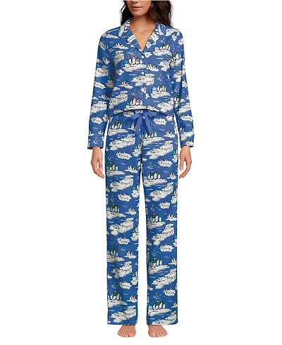 Lands' End Women's Flannel 2 Piece Pajama Set - Long Sleeve Shirt and Pants