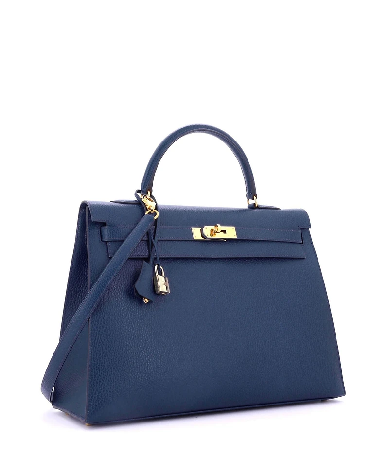 Pre-Owned HERMA‰S Kelly 35 Handbag Blue Ardennes with Gold Hardware