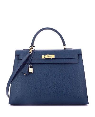 Pre-Owned HERMA‰S Kelly 35 Handbag Blue Ardennes with Gold Hardware
