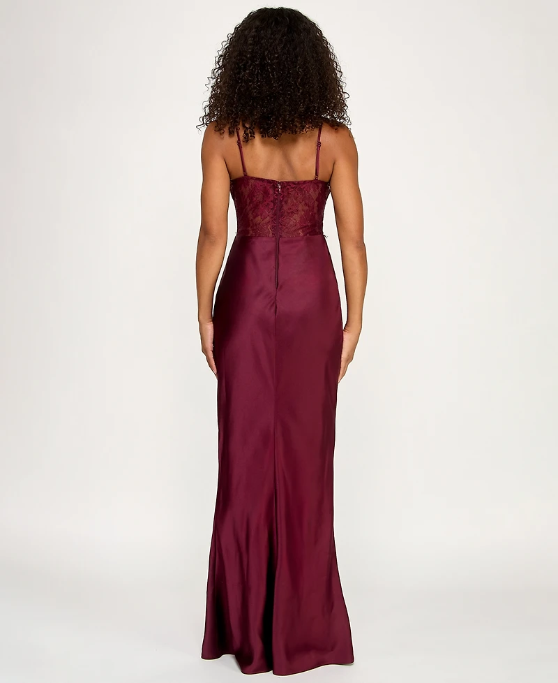 City Studios Juniors' Lace Busiter Trim Maxi Dress