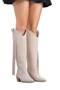 Forever & Always Shoes Rios Leather Fringe Knee High Boot (Women)