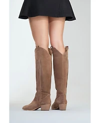 Forever & Always Shoes Rios Leather Fringe Knee High Boot (Women)