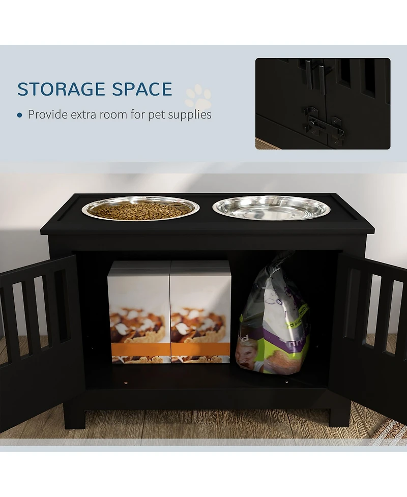 PawHut Dog Food Storage Cabinet with Bowls & Feeding Station,