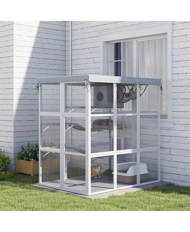 PawHut Outdoor Catio Cat Enclosure for 2-4 Large Cats, 71" Length