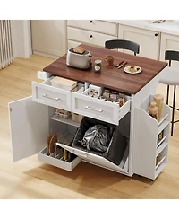 Streamdale Furniture 47.2" Farmhouse Kitchen Island with Drop Leaf & Storage, Rolling Cart