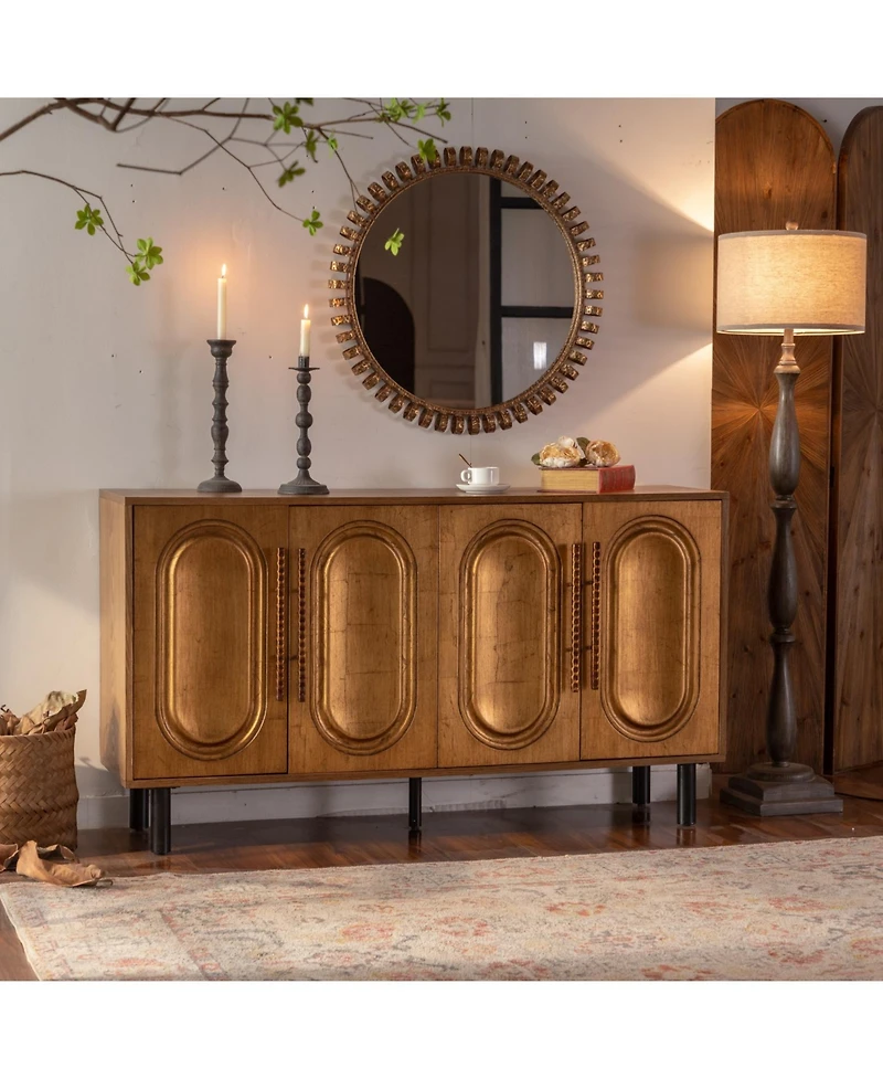 Streamdale Sideboard Buffet Cabinet - Wood Kitchen Cabinet, Handleless 4-Door Console