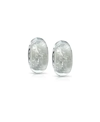 Bling Jewelry Set of 2 White Murano Glass Charm Bead with Glitter Foil and Sterling Silver Core