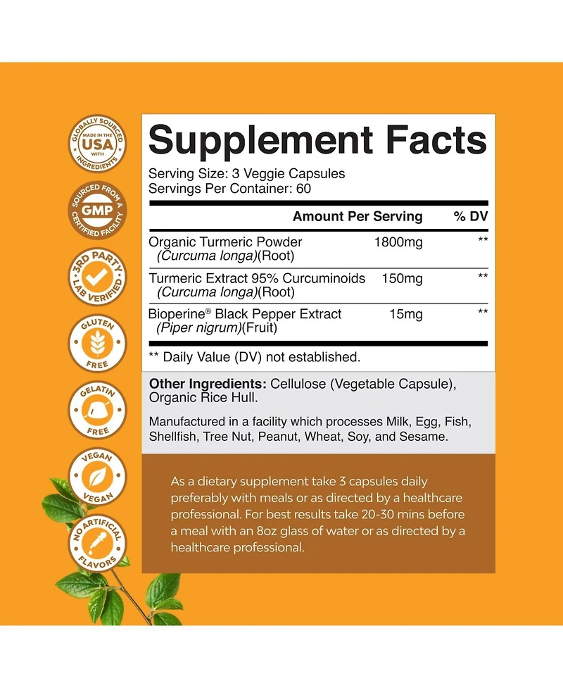 Turmeric Curcumin with Bioperine Capsules, 180ct