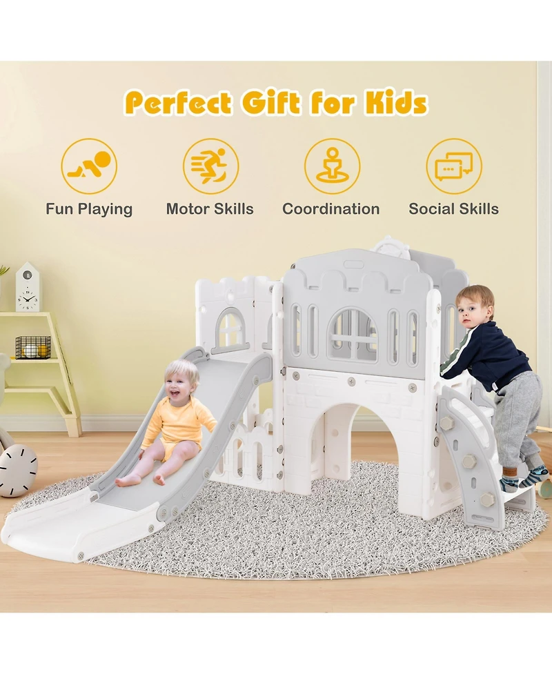 Gymax 9 1 Toddler Slide L Shaped Kids & Climber Playset w/ Basketball Hoop