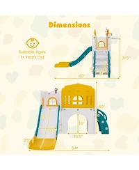 Gymax 9 in 1 Toddler Slide L Shaped Kids Slide and Climber Playset w/ Basketball Hoop