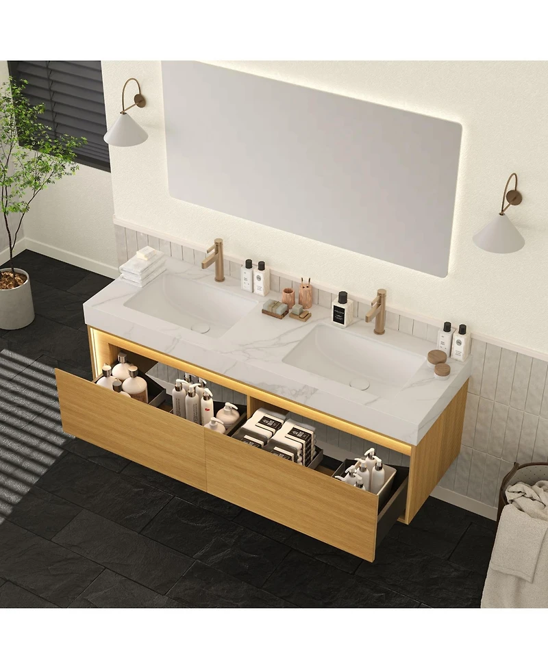 Streamdale Carrara White Sintered Stone Vanity w/ Led & Soft-Close