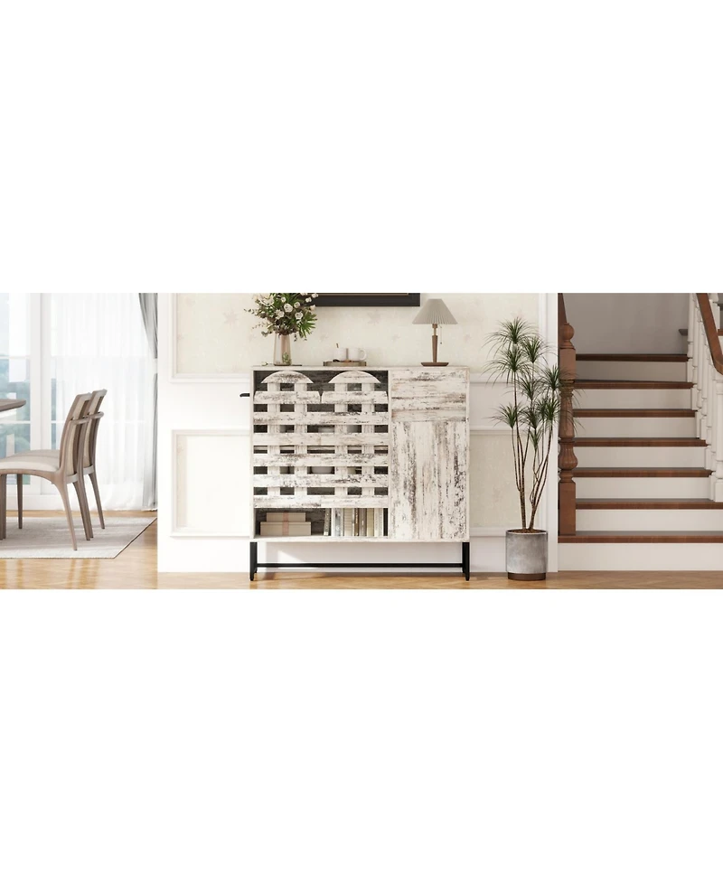 Streamdale Farmhouse Sideboard Cabinet, Coffee Bar, Arched Doors - Retro White