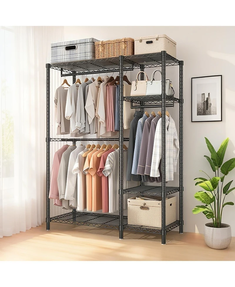 Streamdale Heavy Duty Adjustable Clothes Rack w/ 6 Shelves & 3 Rails - Black