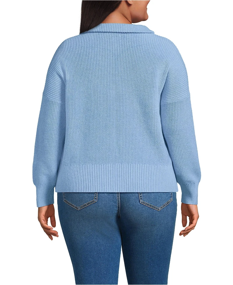 Lands' End Plus Drifter Shaker Wedge Quarter Zip Sweater