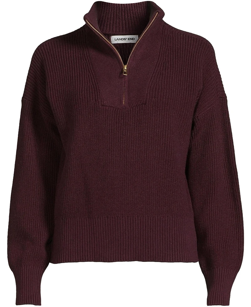 Lands' End Plus Drifter Shaker Wedge Quarter Zip Sweater