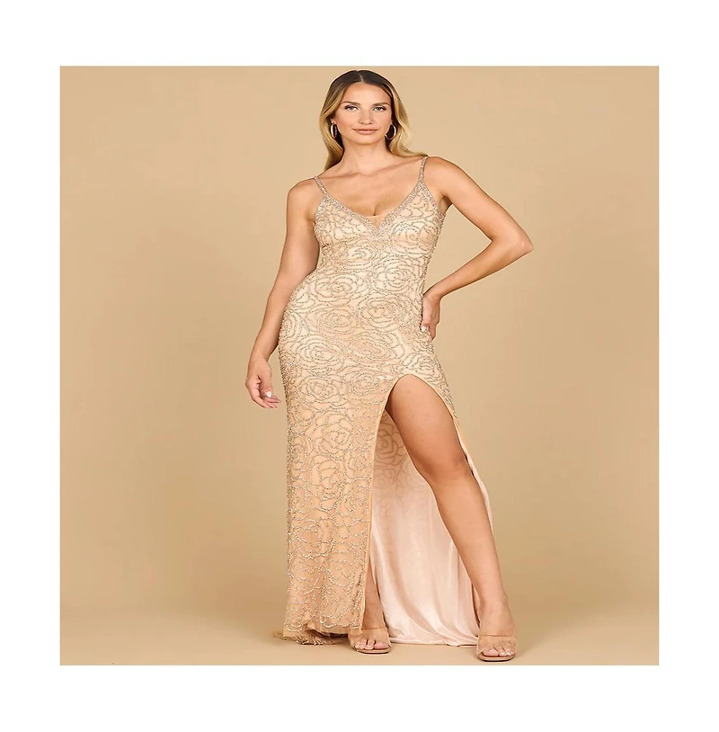 Lara Women's Fitted Beaded Gown with Spaghetti Straps