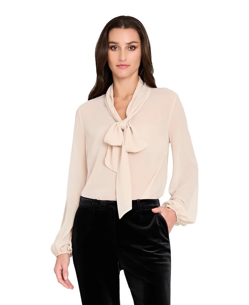 Tahari Asl Women's Long-Sleeve Bow Neck Blouse