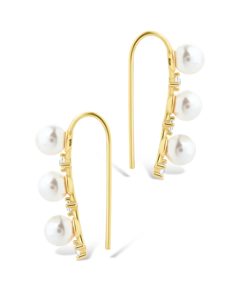 Sterling Forever Silver Siena Cz Cultivated Pearl Threader Earrings