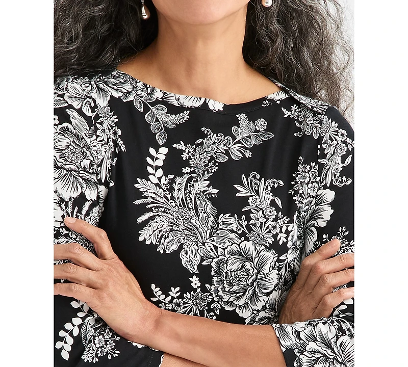 Style & Co Petite Holiday Floral 3/4-Sleeves Top, Macy's Exclusive