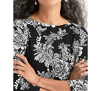 Style & Co Petite Holiday Floral 3/4-Sleeves Top, Macy's Exclusive