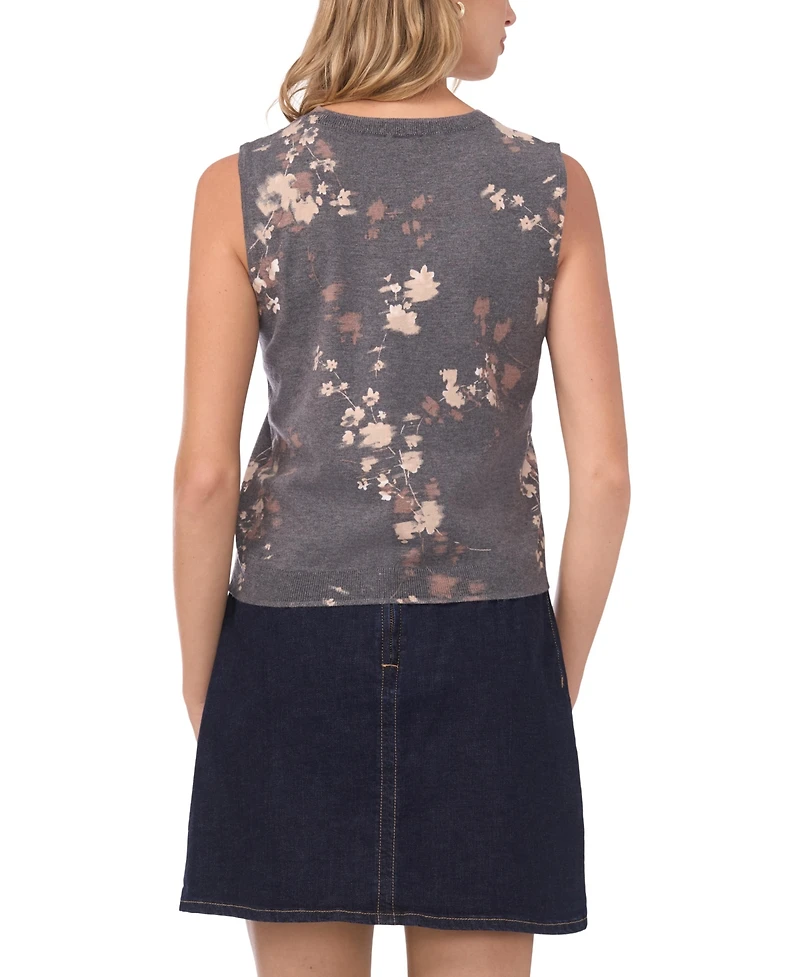 Vince Camuto Women's Delicate Flower Print Sleeveless Sweater