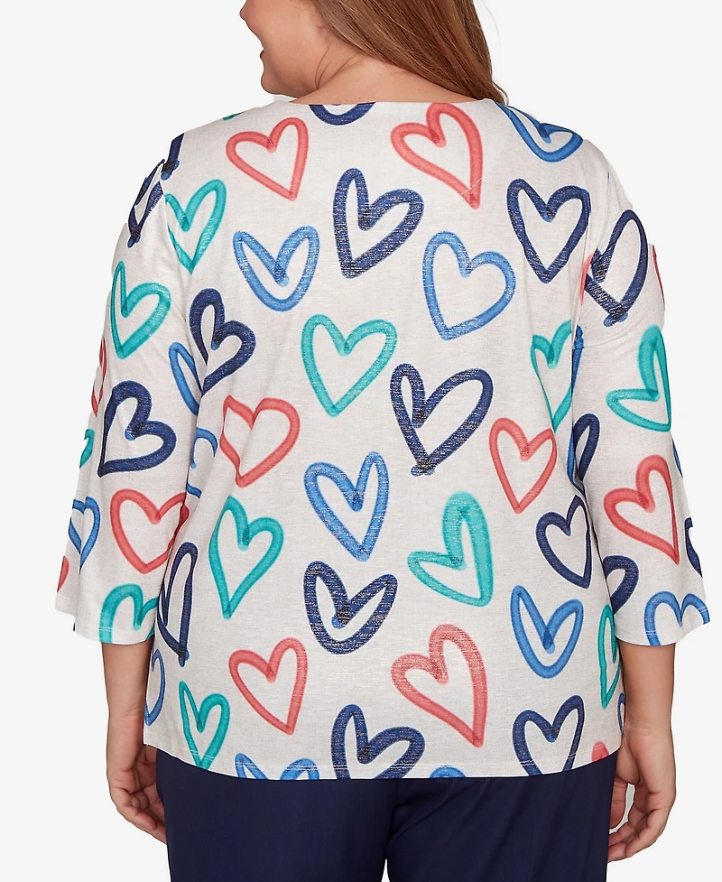 Alfred Dunner Plus Saratoga Springs Tossed Heart Pattern Knit Top