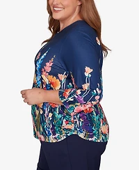Alfred Dunner Plus Saratoga Springs Vertical Floral Border Knit Top