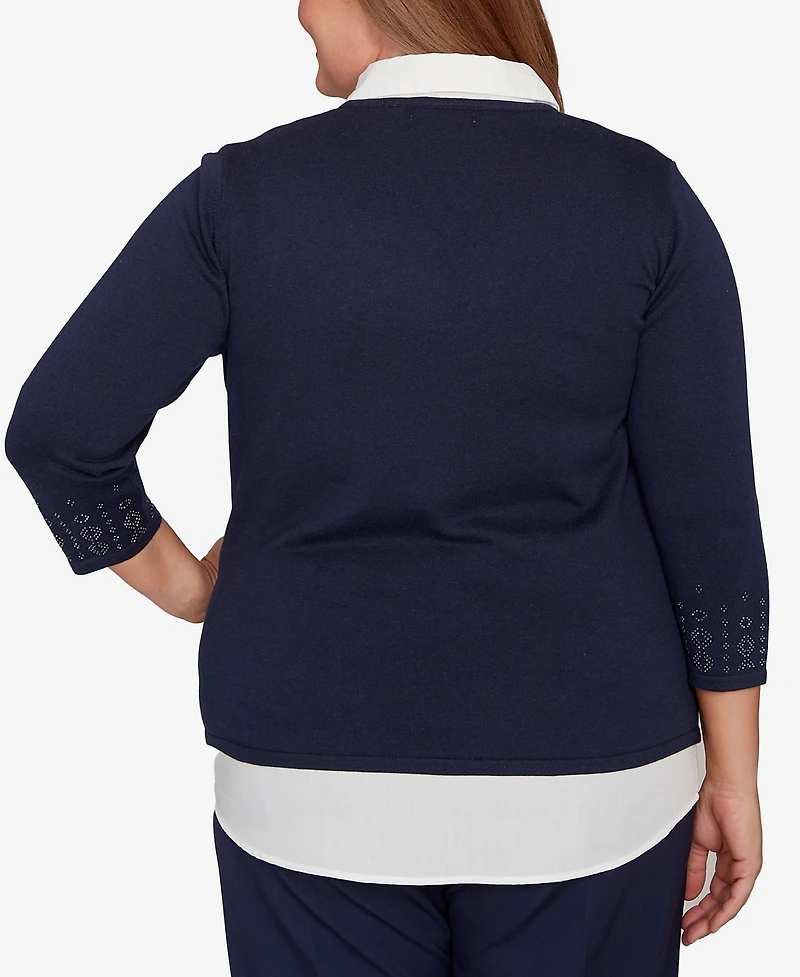 Alfred Dunner Plus Saratoga Springs Metallic Studded Textured Two One Sweater