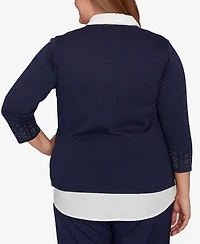 Alfred Dunner Plus Saratoga Springs Metallic Studded Textured Two One Sweater