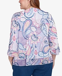 Alfred Dunner Plus Hilton Head Paisley Print Layered Hem Knit Top