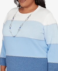 Alfred Dunner Plus Hilton Head Ombre Stripe Sweater with Necklace