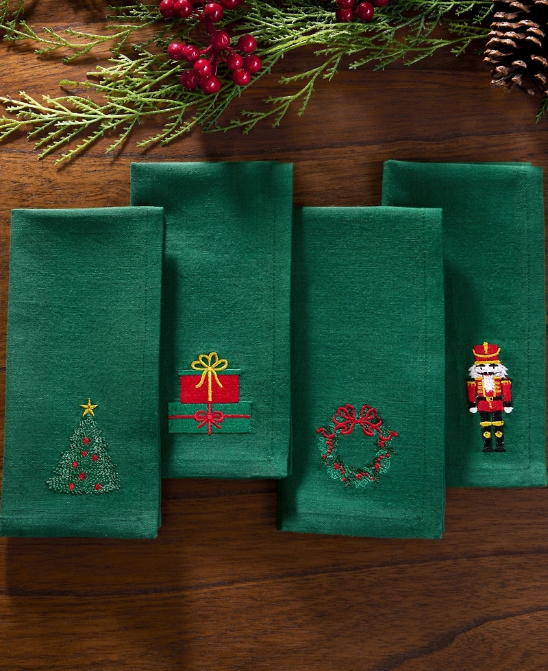 Elrene Holiday 4-Pc. Embroidered Napkin Set, 17" x