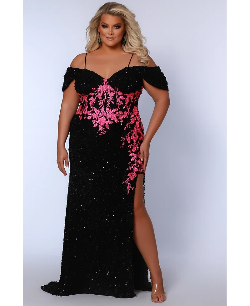 Johnathan Kayne for Sydney's Closet Women's Fitted Sequin & Lace Venom Evening Gown