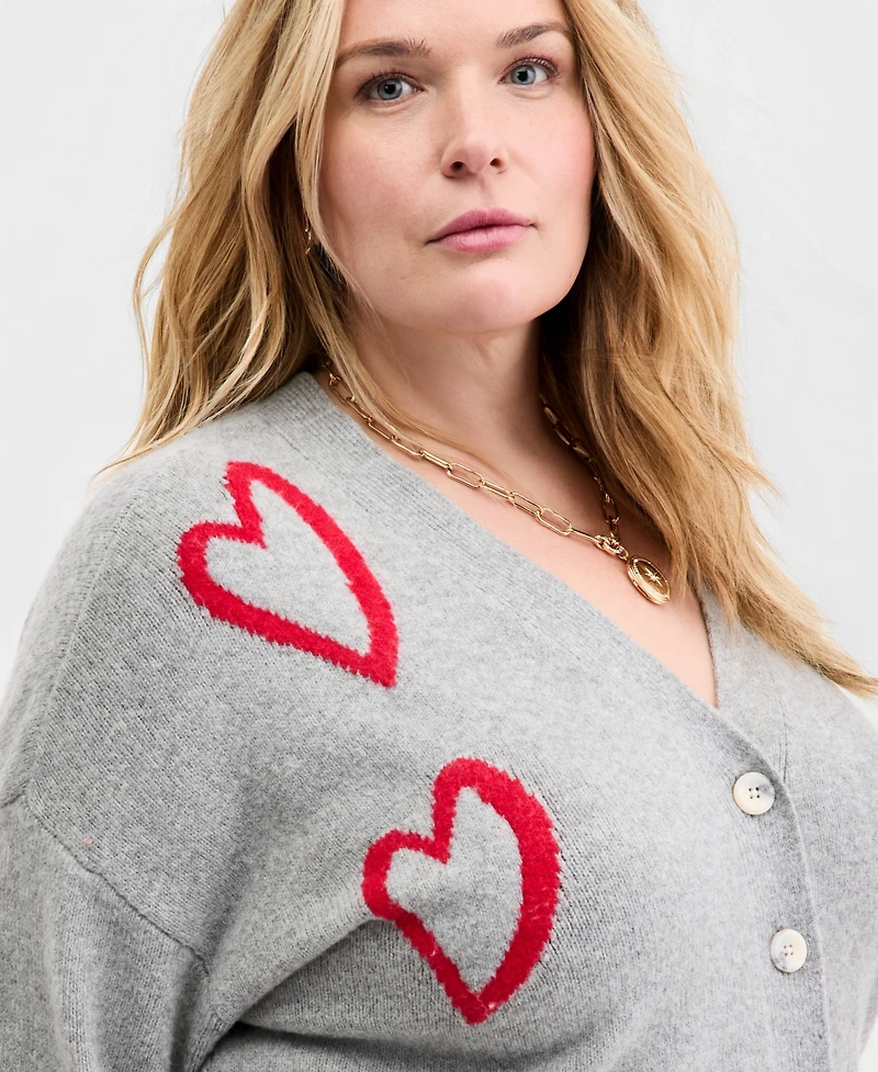 On 34th Trendy Plus Size Heart Intarsia-Knit Cardigan, Macy's Exclusive