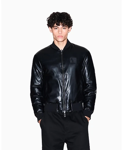 A|X Armani Exchange Men's Leather Bomber Jacket