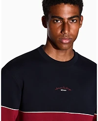 A|X Armani Exchange Men's Color Block Embroidered Center Logo Crewneck Hoodie