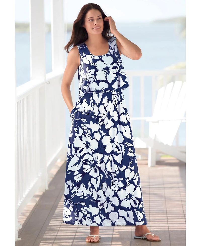 Woman Within Plus Layered Popover Maxi Dress