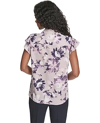 Calvin Klein Women's Printed Ruffle Detail Top