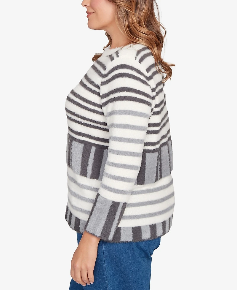 Ruby Rd. Plus Striped Feather Eyelash Sweater