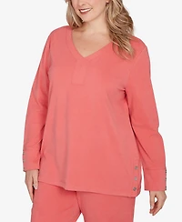 Ruby Rd. Plus Luxe Rib V-Neck Button Accent Knit Top