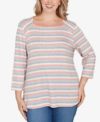 Ruby Rd. Plus Marled Stripe Envelope Neck Rib Knit Top